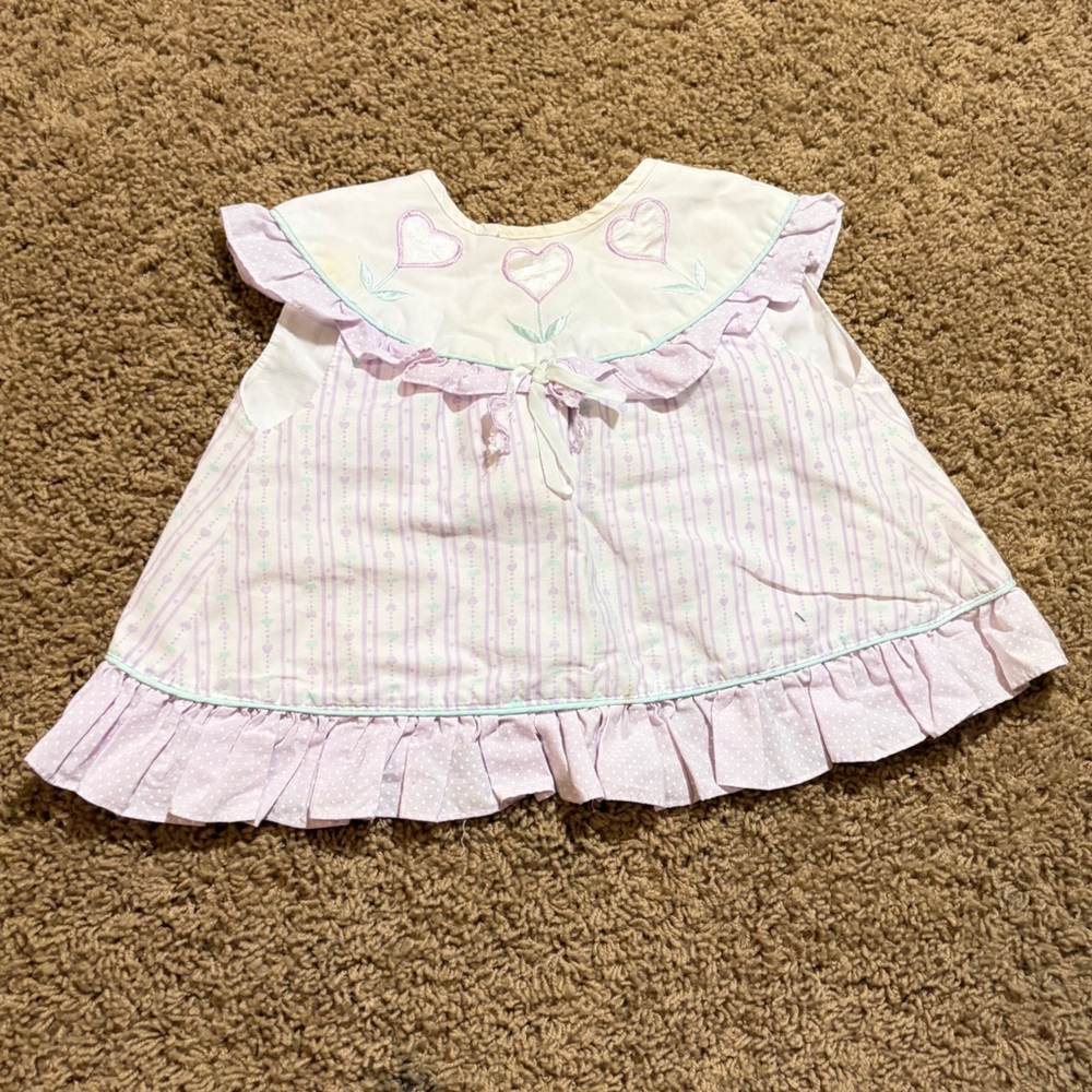 Vintage Baby Girls Light Pink Heart Appliqué Ruffle Dress